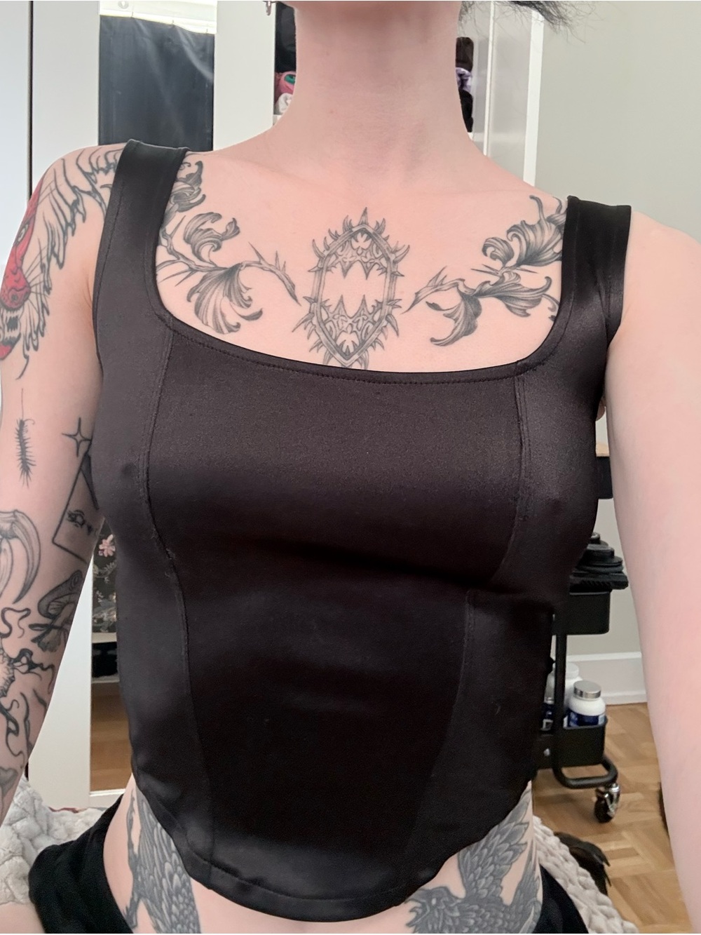 H&M Black Satin Square-Neck Camisole